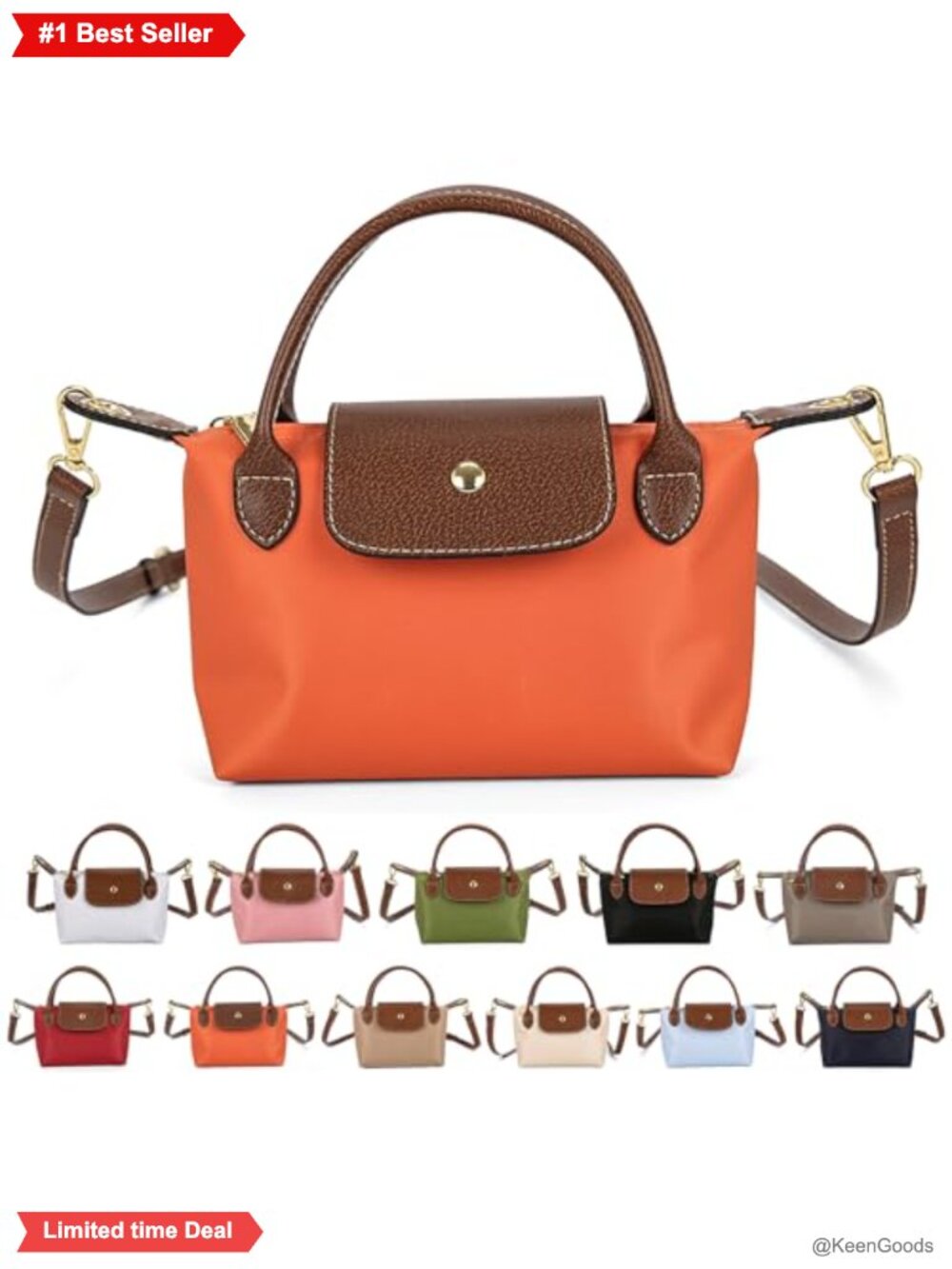 Mini Crossbody Bag Dual Handle Adjustable Strap Nylon PU Leather Small Purse 9in